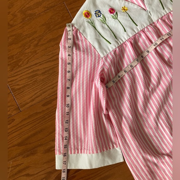 Vintage National striped floral embroidered zip front night dress mumu Size 1X - Picture 10 of 10